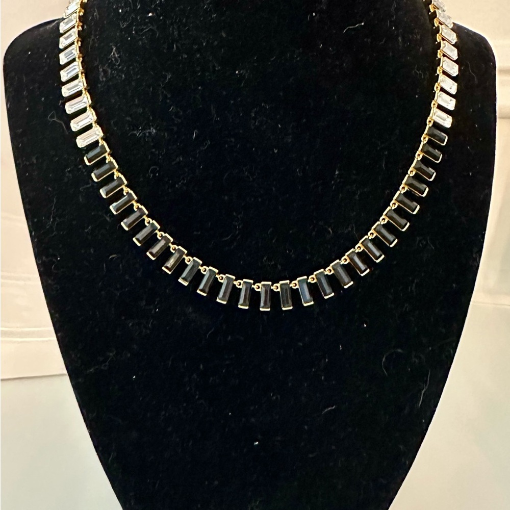 J. Crew Gold, Black & Clear Rhinestone Statement Necklace